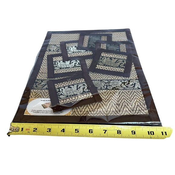 Reed NEW Hand Woven Set for 6 Wicker Placemats Coasters Silk Trim Elegant Dining - Picture 7 of 10